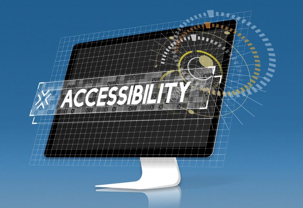 Computer screen with accessibility word graphic popup