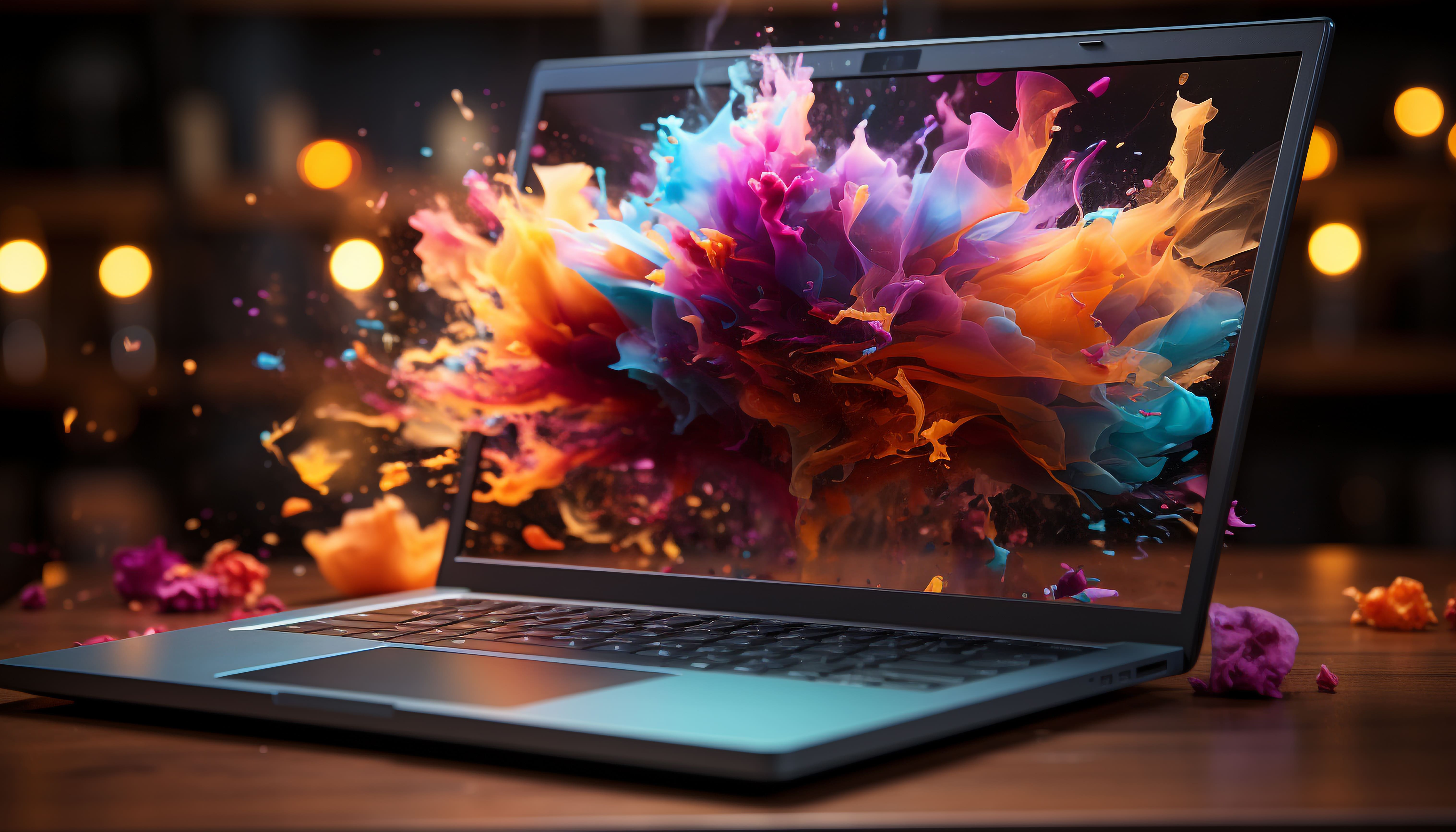Image depicting colours exploding from a laptop screen during wordpress website redesign